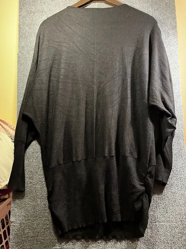 Metaphor Black Cowl Neck Long Sleeve Pullover Sweater with Gold Tone Shoulder Zi - Image 7