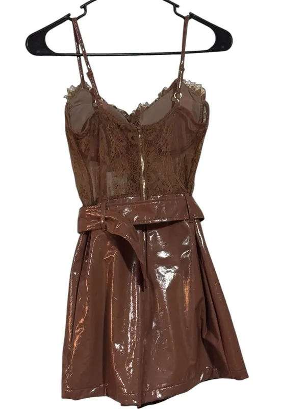 SHOP17 Brown Lace Corset Vinyl Romper with Belt Size S - Image 2