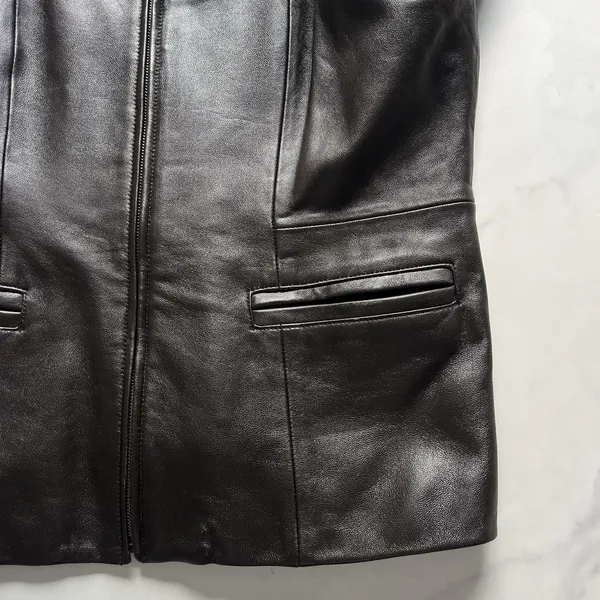 N.Y.D.A Leather Jacket Women Brown Soft Full Zip Modern Minimalist Moto Sz Large - Image 11