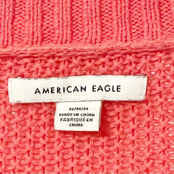 American Eagle Medium Henley Sweater Medium Pink Cotton Knit Relaxed Pullover - Image 3