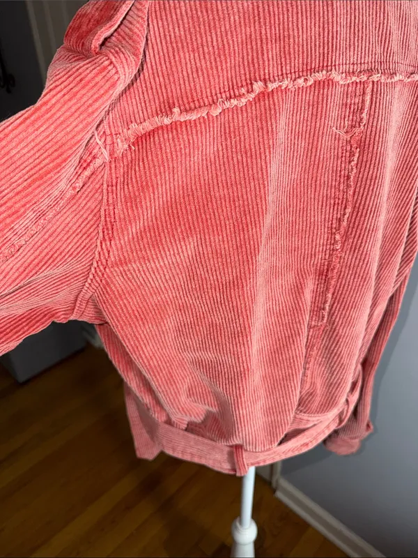 POL Coral Pink Corduroy Belted Moto Jacket - Image 8