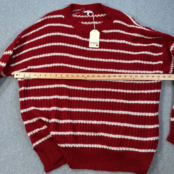 Jodifl Striped Oversize Knit Sweater Women's Large Red/White Crew Neck New - Image 9
