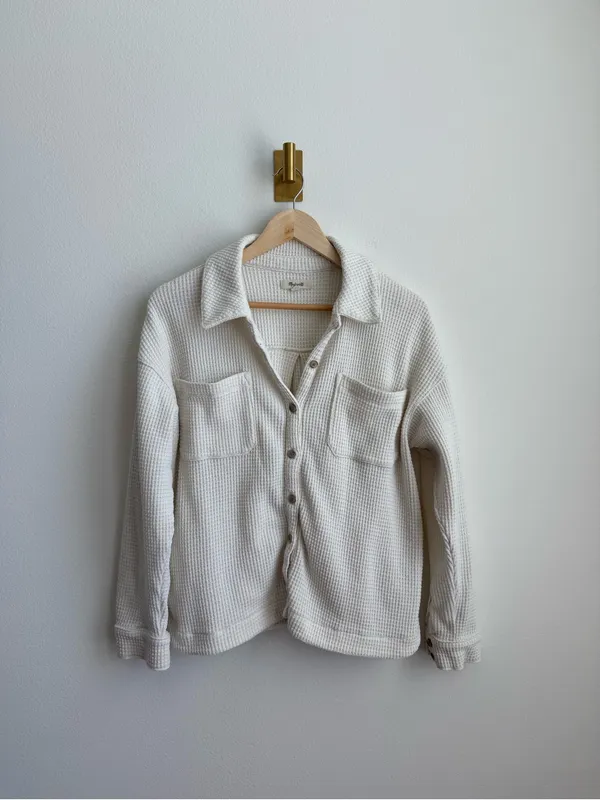 Madewell Waffle Knit Shirt Jacket Antique Cream Shacket Women's Medium NI105 - Image 6