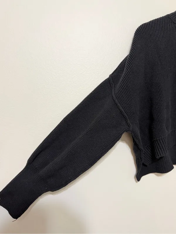 Free People Easy Street Crop Pullover Sweater Size Small Black Oversized Knit - Image 6