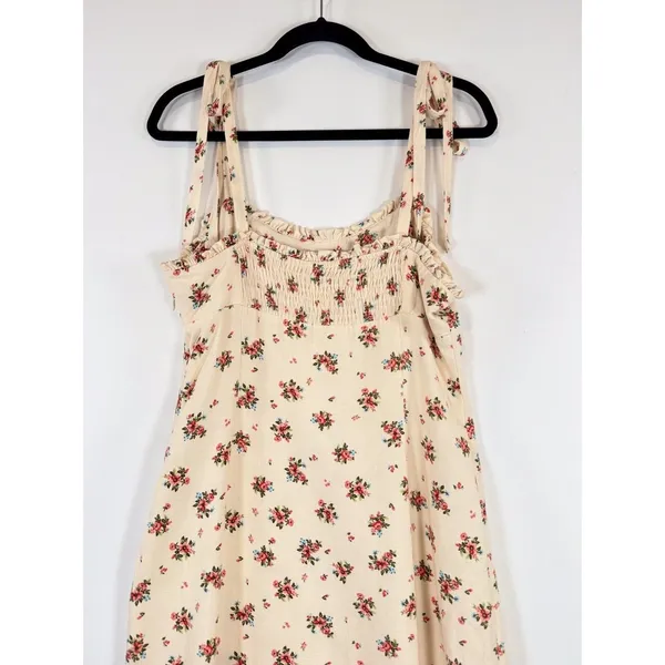 ZARA Womens Dress Beige Maxi Floral Ditsy Tank Smocked Linen Slit A Line Large - Image 11
