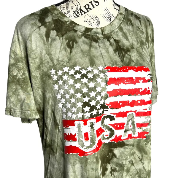 (L) Camouflage Tie-Dye Flag USA Short Sleeve Round Neck Soft Tee - Image 4