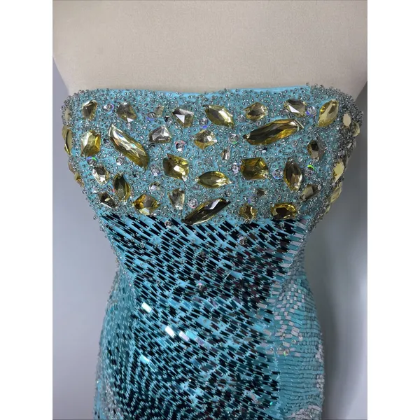 New‎ Sherri Hill Blue Beaded Sequined Strapless Mini Dress Sz 6 - Image 6