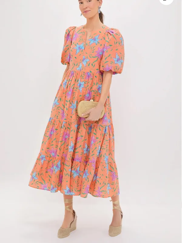 Tuckernuck Hyacinth House NEW Orange Multi Floral Cisco Maxi Dress - Image 2