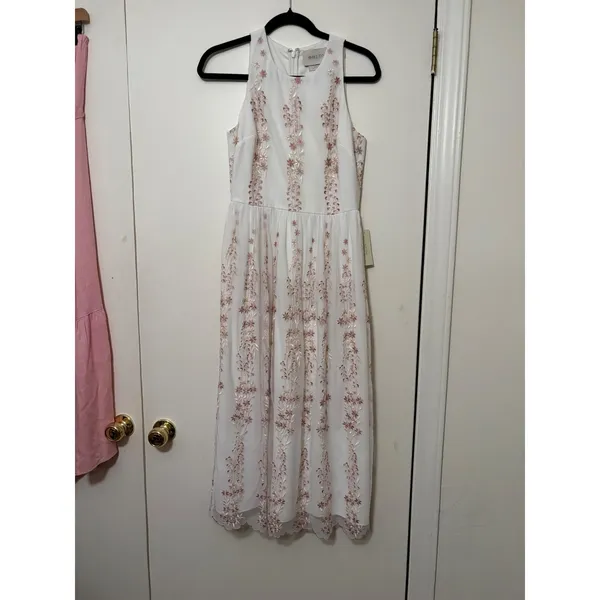 BHLDN Ivory Floral Embroidered Tulle‎ Midi Dress Sleeveless Size 4 New - Image 2