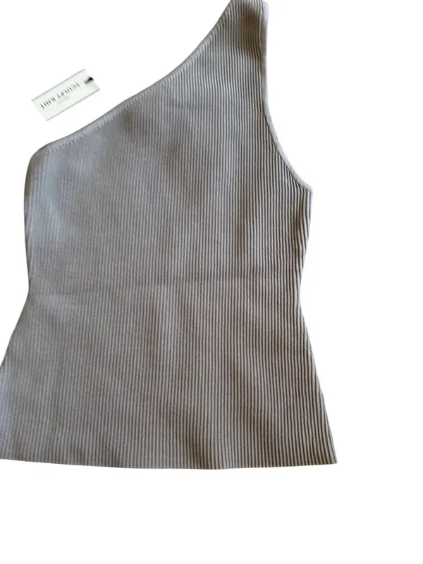 BABATON Artizia Taupe Gray One Shoulder Sculpt Knit Top Size Medium NEW NWT - Image 4