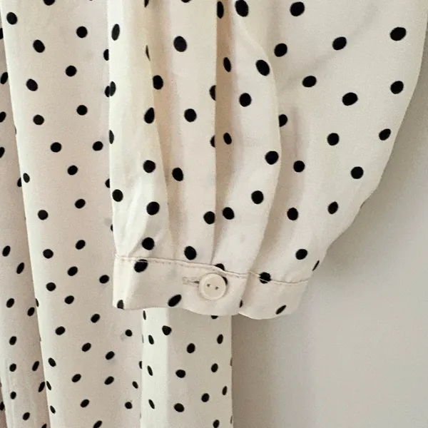 Zara Dress Cream Black Polka Dot Midi Long Sleeve Empire Waist Oversized Size S - Image 7