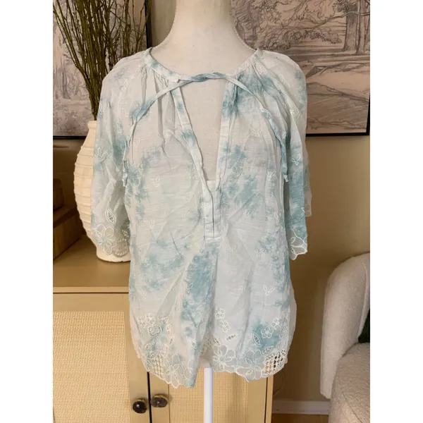 ANTHROPOLOGIE embroidered tie-dye blouse Size‎ Large - Image 2