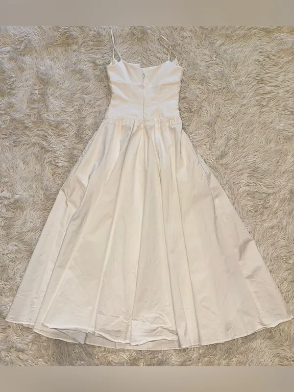 NEW HOUSE OF CB Liora Eyelet Trim Cotton Midi White Dress sz XS - Image 8