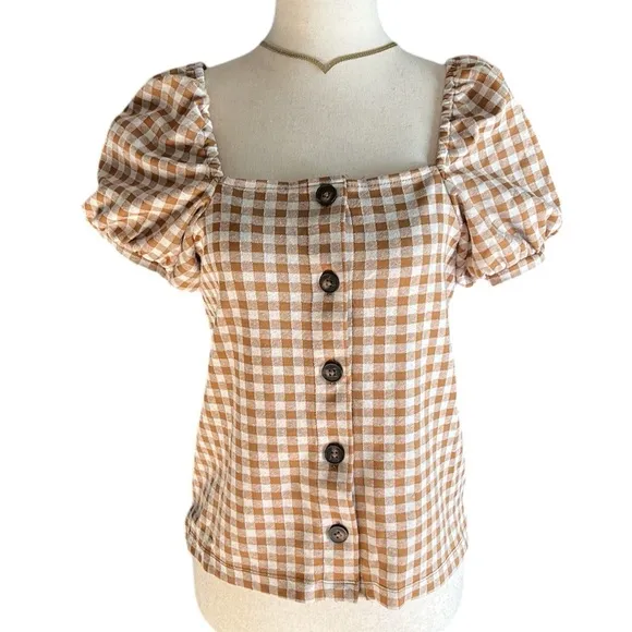 Madewell Gingham Jacquard Square-Neck Puff-Sleeve Top - Image 2