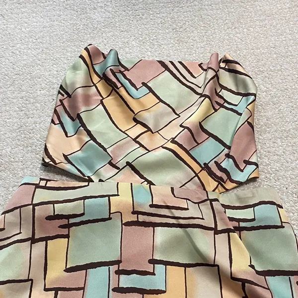 12th Tribe Geometric Block Print Maxi Dress in Beige, Mint & Terracotta Size L - Image 6