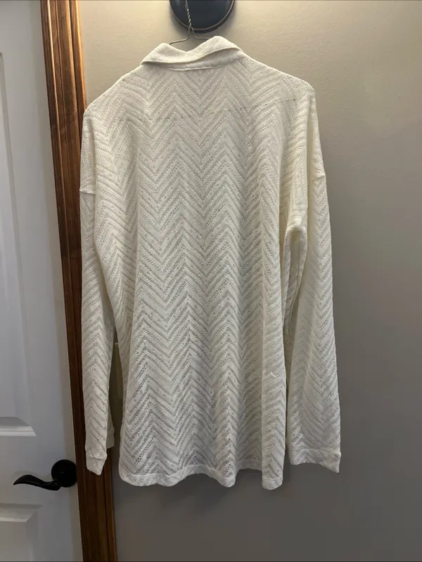 Mystree Cream Lightweight Open Knit Button Cardigan - Image 10