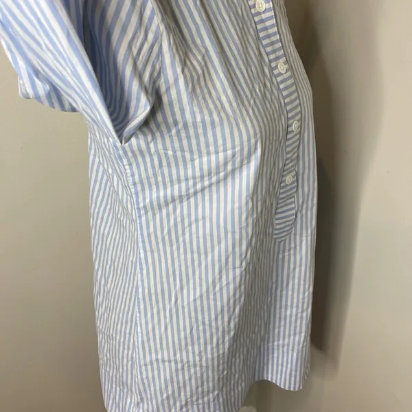 CK Bradley Blue White Stripe Cotton Blend Collared Tunic Blouse Medium‎ M - Image 5