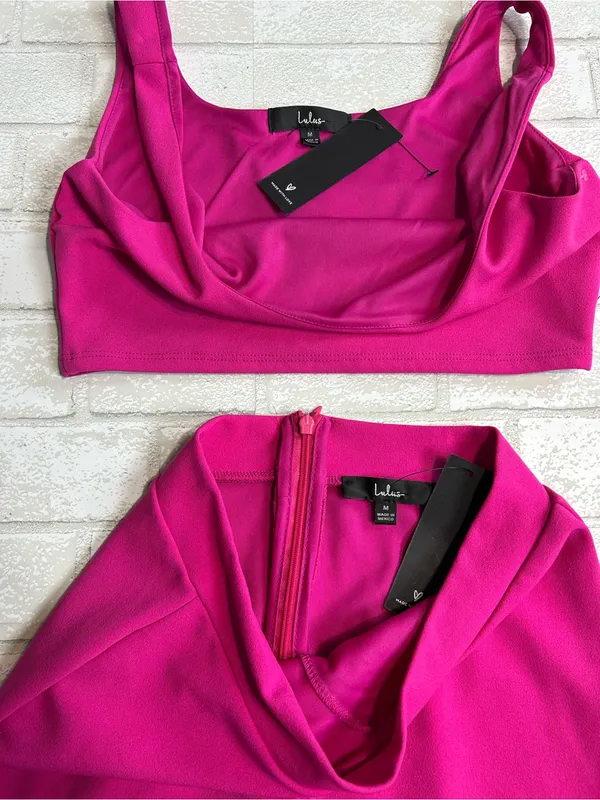 Lulus Only Tonight Women's Hot Pink Wide-Leg Jumpsuit Two-Piece Set Size Medium - Image 10