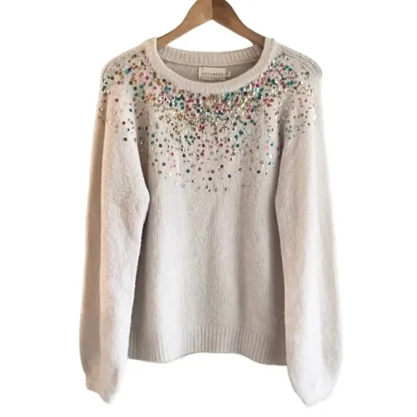 Nordstrom NEW Dreamers Women's Size Large Sequin Front Ivory Sweater v6x - Image 4