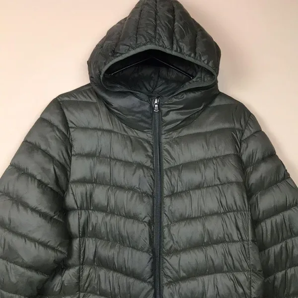 Harvey & Jones Women's Olive Green Nylon Long Line Hooded Puffer Coat - Image 2