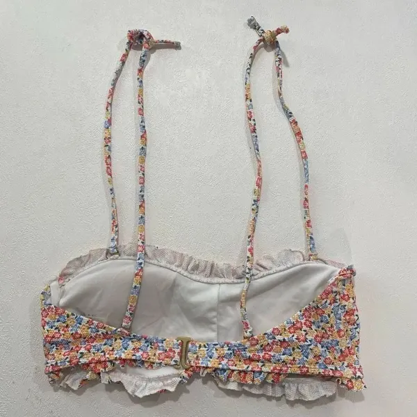 Hollister Smocked Floral Bikini Top | Ruffle Tie-Strap Swim | Size L - Image 2