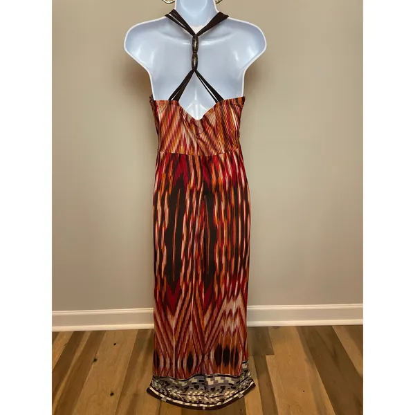 Heart Soul Abstract Racerback Maxi Dress Size M Neutral Bead Detail - Image 4