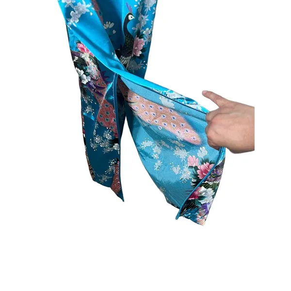 Laogudai Blue‎ Peacock Floral Mandarin Collar Chinese Style Cheongsam Dress M - Image 4