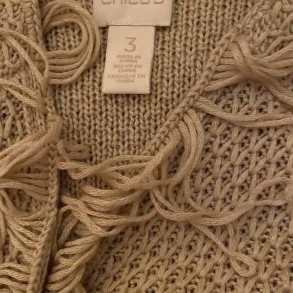 Chico's Brown Tan Knit Women’s Cardigan Open Front Sweater with Fringes Sz 3/XL - Image 2