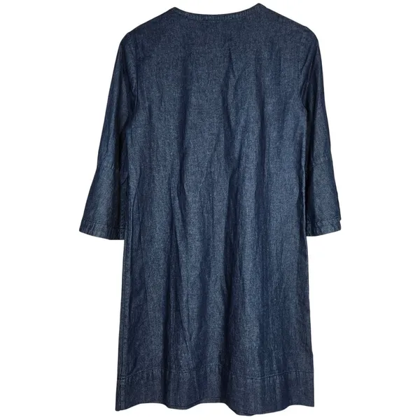 Draper James Chambray‎ Denim Dress Ruffle Front Button Neck 3/4 Sleeve Size 4 - Image 2