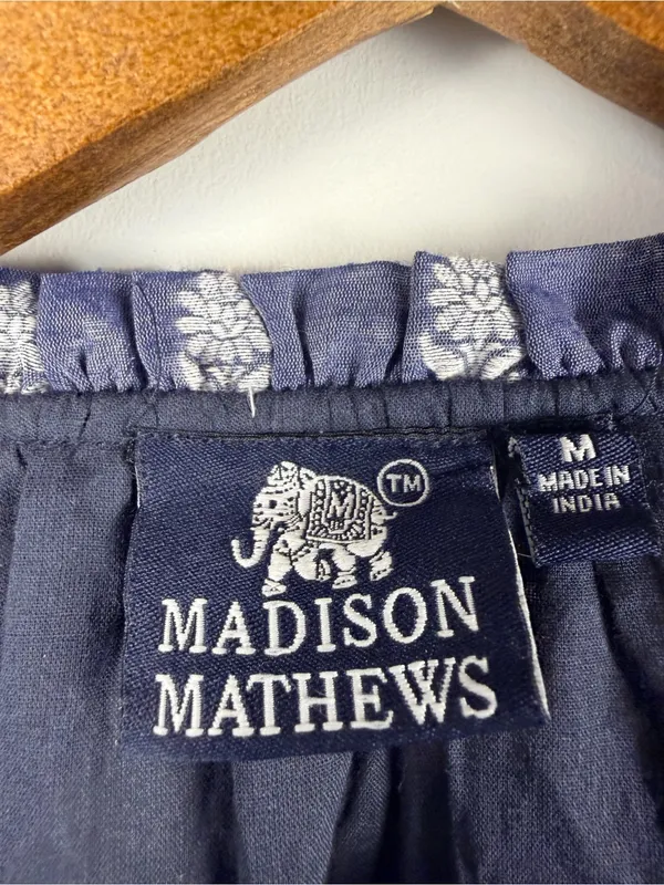 Madison Matthew’s Block Print Smocked Waist midi dress long sleeves size medium - Image 3