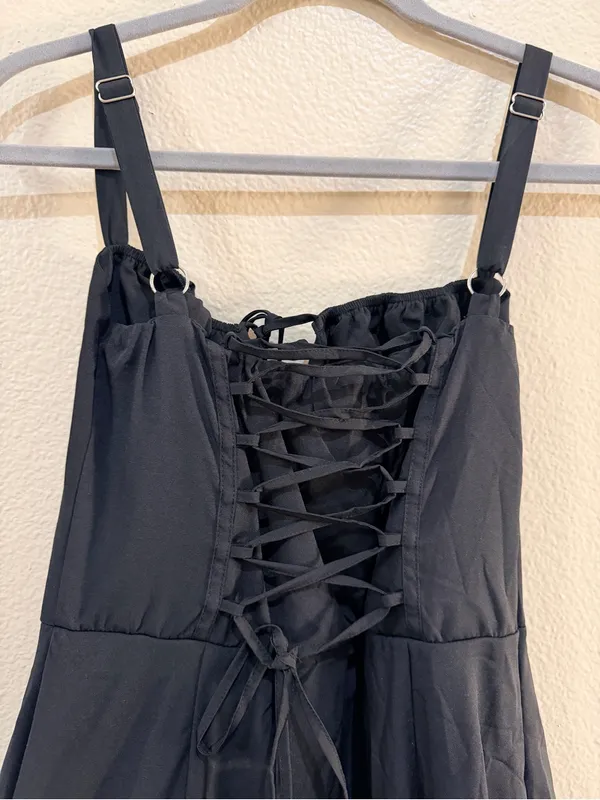 Marthea Black Corset Midi Dress Size S Lace Up Back A-Line NWOT - Image 8