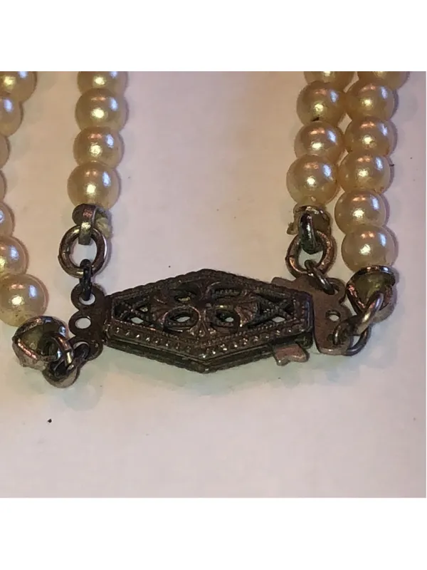 Elegant Sterling Clasp Vintage Faux Pearl Beaded Boho Necklace - Image 3