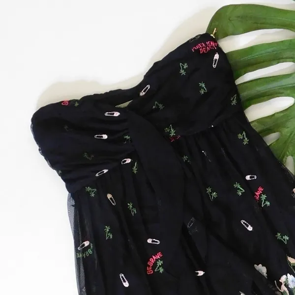PATRIZIA PEPE Embroidered Tulle Top Strapless Floral Punk Size 40 US 4 - Image 4