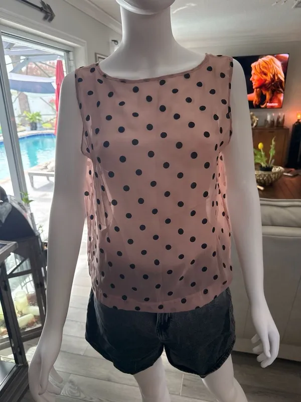 Worthington Pink Sleeveless Chiffon Blouse with Black Polka Dots - Image 2