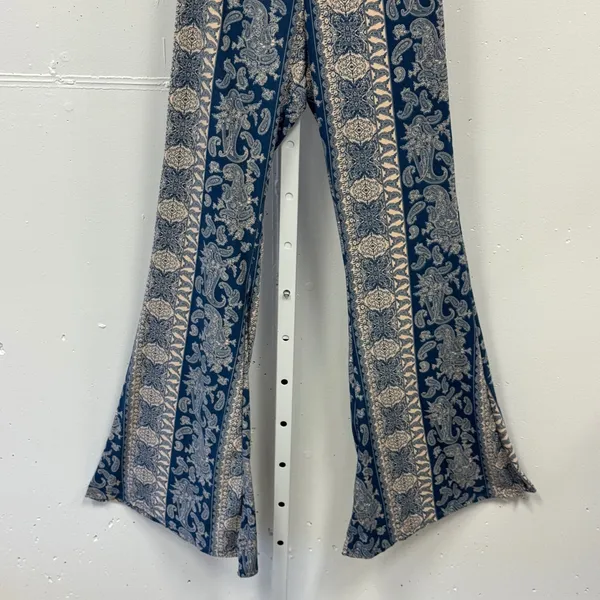 Windsor Blue Paisley Flare Bell Bottom Boho Pants High Rise Stretchy Festival - Image 4