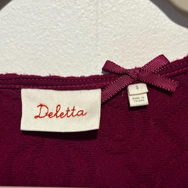 Deletta for Anthropologie‎ magenta textured 3/4 sleeve sweater size s - Image 4