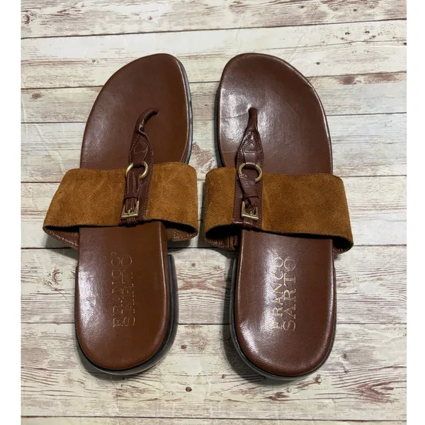 Franco Sarto Slip On Thong Sandals Women's Side 9M Brown Leather Suede - Image 3