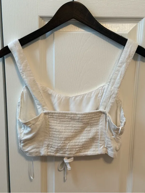 Abercrombie & Fitch White Lace Up Front Linen Blend Crop Tank - Image 3
