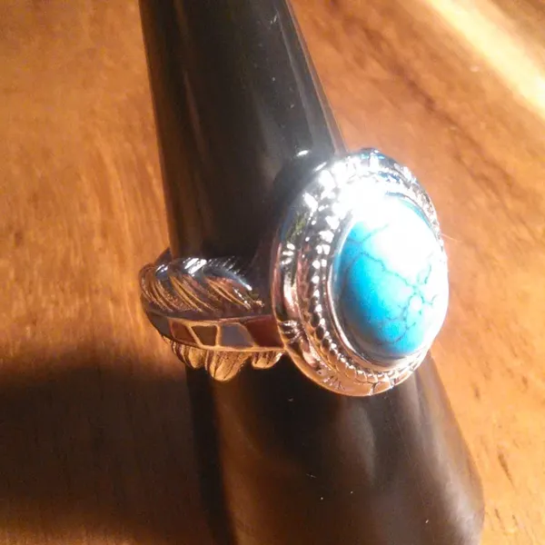 Blue Howlite and Enameled Feather Stainless Steel Ring (Size 7) - Image 12