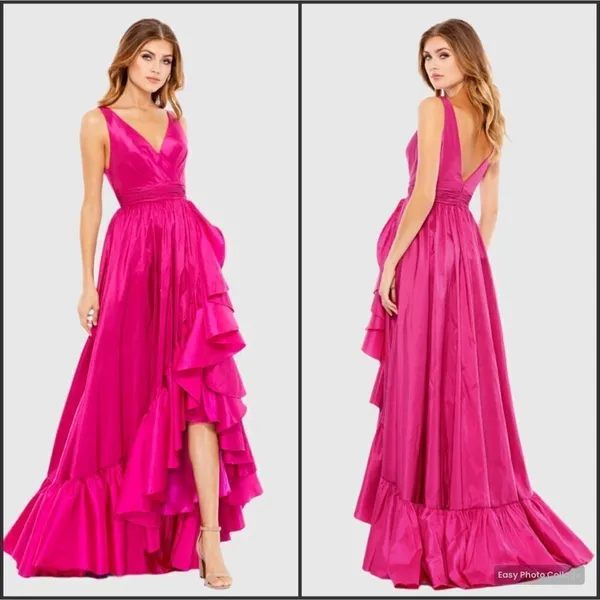 MAC DUGGAL 67835 Pink Taffeta High Low Ruffle Gown Dress - Image 2