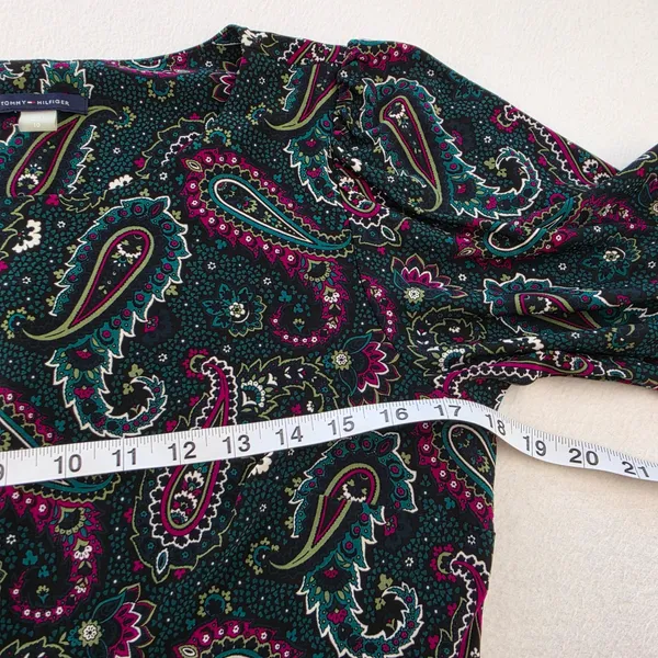 Tommy Hilfiger Womens Paisley Puff Sleeve Fit and Flare Dress Teal Pink Size 10 - Image 8