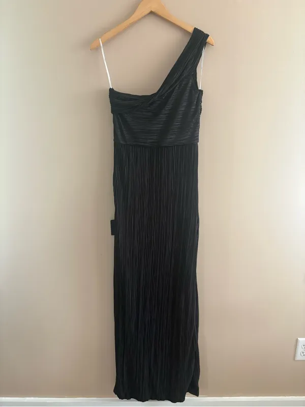 Lulus Lulus Poised Performance Black Plisse One-Shoulder Maxi Dress Size Small - Image 5