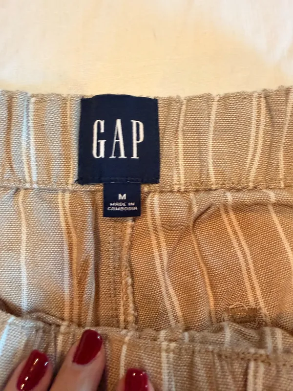 NWT Gap Pull-On Linen Pants Khaki Striped Wide Leg Size M - Image 3