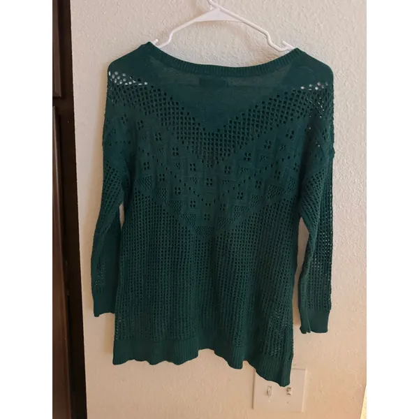 American Eagle Green‎ Open Knit Pointelle Sweater Womens Medium Y2K Forest Green - Image 5