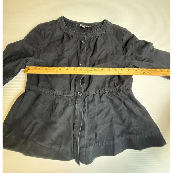 Banana Republic Womens‎ Small Black Peplum Top linen Cotton Button Front - Image 5