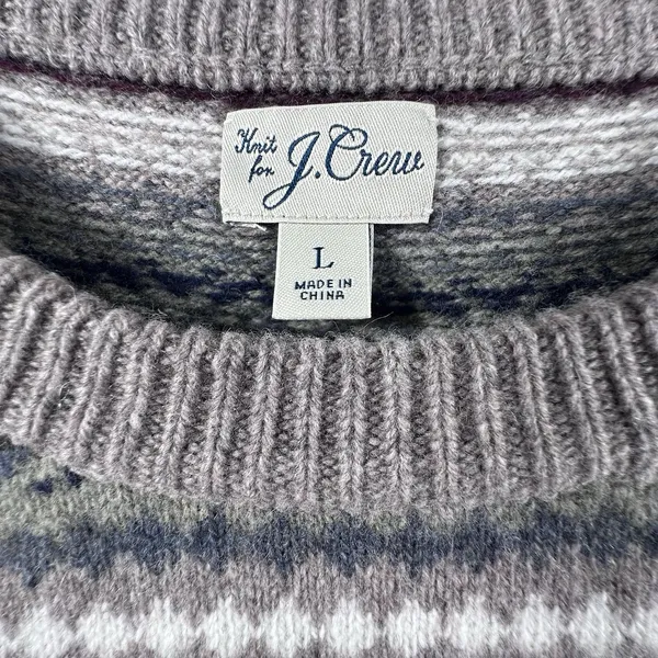 J Crew 100% Merino Wool Intarsia Sweater Gray Purple Fair Isle Womens Large - Image 3