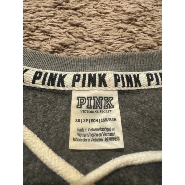 PINK Victoria's Secret Lace Up V Neck Sweatshirt XS Gray Athleisure‎ - Image 4