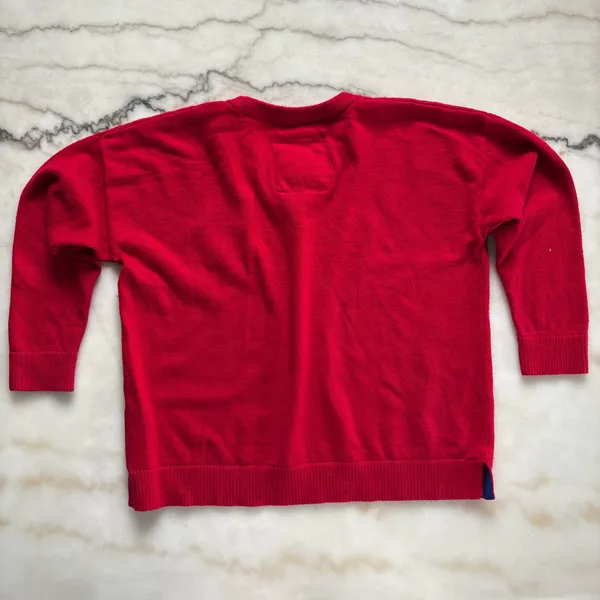 Vintage Abercrombie & Fitch Red Cropped Pocket Sweater Moose Logo Size Medium - Image 4