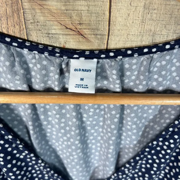 Old Navy Navy Blue Polka Dot Rayon Fit & Flare V-Neck Elastic Waist Dress Medium - Image 5