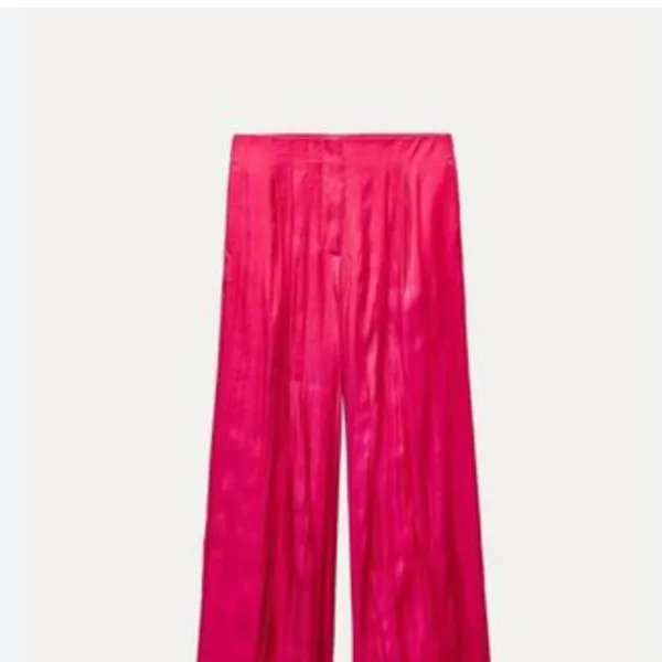 NWT ZARA Satin Effect Shiny Wide Leg Fuchsia Pant Bloggers Fave XS - Image 4